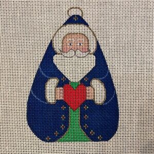 Blue Santa with Heart Handpainted Needlepoint Canvas 18 mesh Christmas ornament